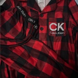 Calvin Klein Red and Black Checkered Pajama Top